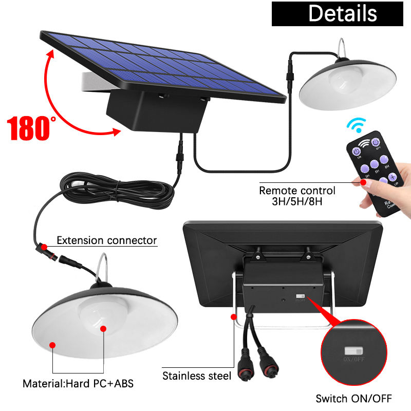 High Lumen Solar Powered Led Pendant Shed Light For Garage Shed Indoor Pull Wall Lamp Outdoor Corridor Garden Yard