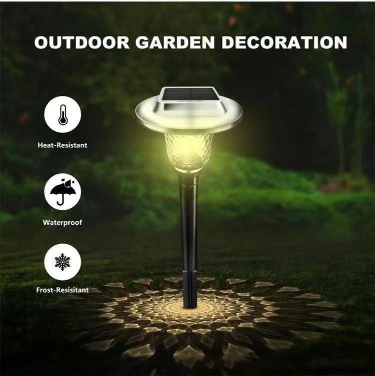 Outdoor Waterproof Ground Landscape Lighting Auto On Off Solar Pathway Stainless Steel Glass Garden Lawn Spike Lights