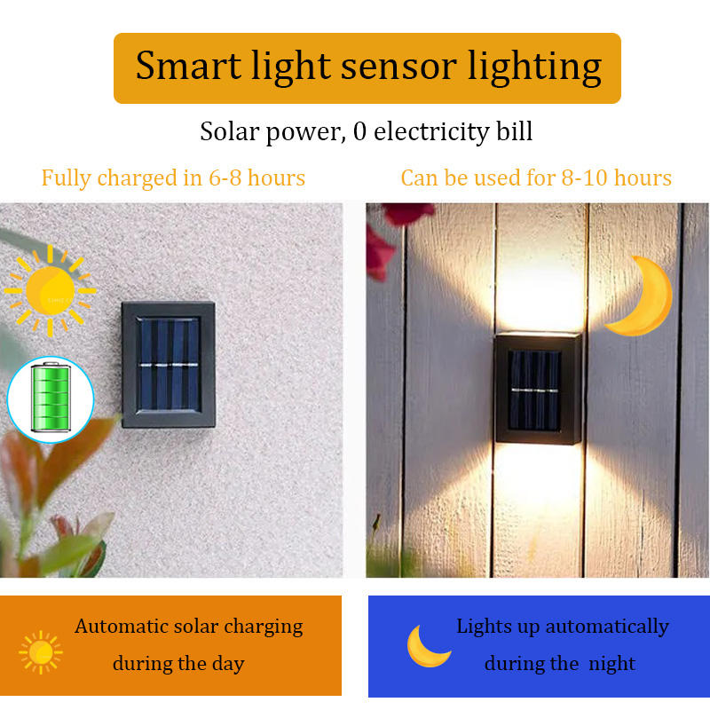 Wholesale Modern Outdoor Waterproof Ip65 Garden Square Decoration Lamp Up And Down Solar Led Wall Light