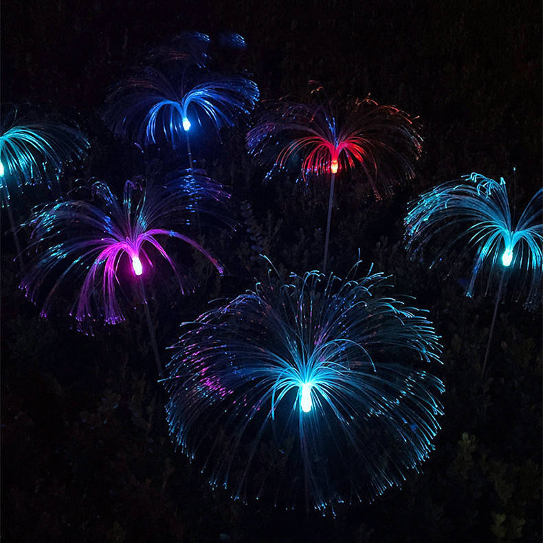 Outdoor Waterproof Garden Patio Pathway Lawn Christmas Decor 7 Color Changing Rgb Solar Jellyfish Flower Optical Fiber Lights