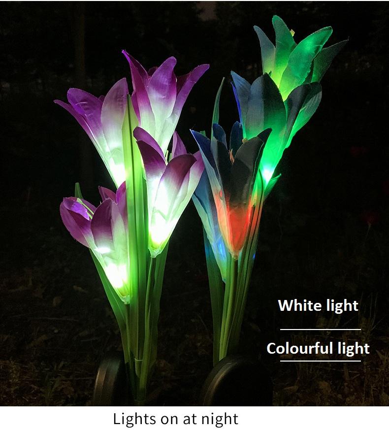 Outdoor Solar Powered Lily Flower Shaped Multi-Color LED Landscape Lighting Stake Lights for Garden Patio Lawn Yard