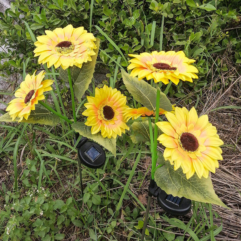 Outdoor Waterproof Led Solar Powered 3 Heads Sunflower Lawn Lights For Patio Garden Yard Pathway Decoration Lamp