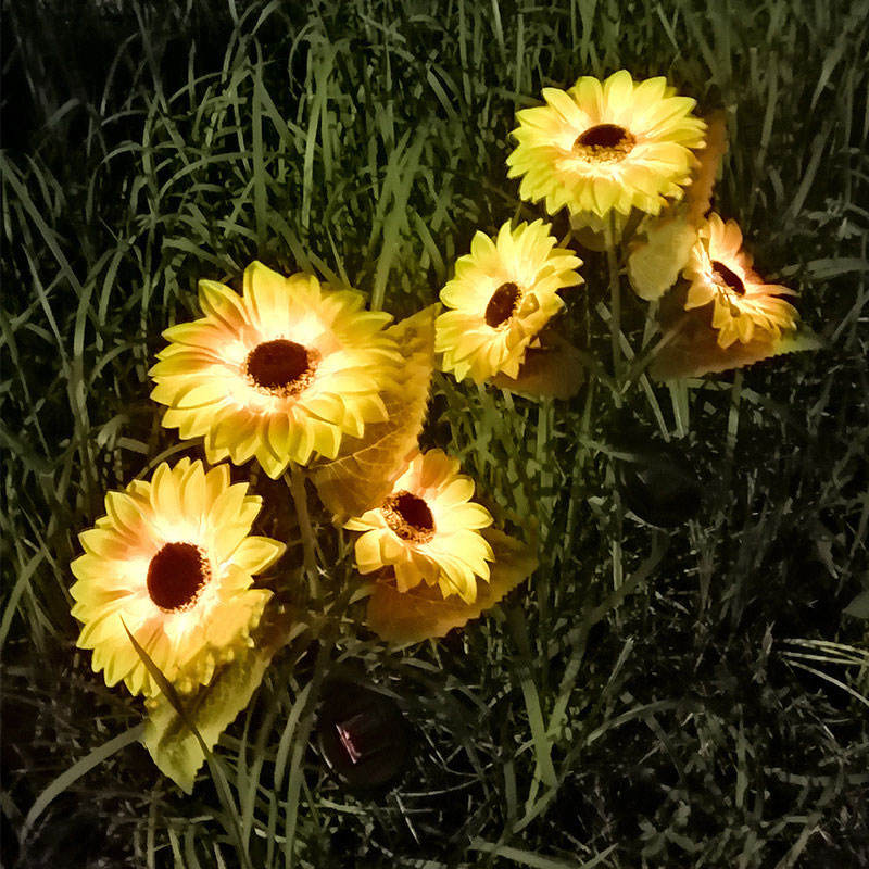 Outdoor Waterproof Led Solar Powered 3 Heads Sunflower Lawn Lights For Patio Garden Yard Pathway Decoration Lamp