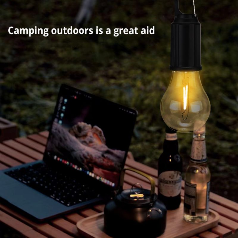 Solar Charging Camping Lamp Atmosphere Light Multifunctional Portable Tungsten Filament Lamp Outdoor Retro Camping Bulb