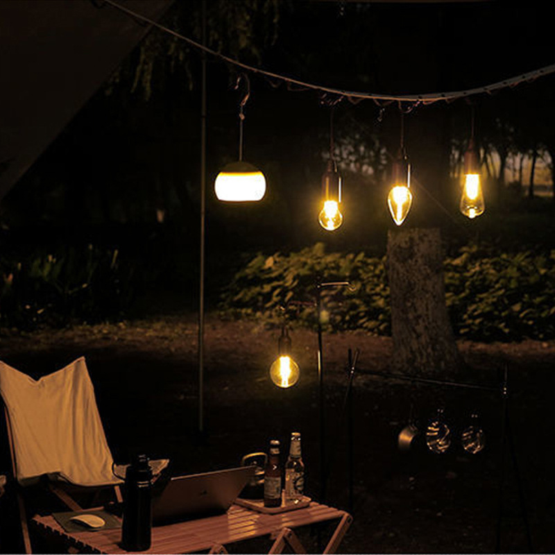 Solar Charging Camping Lamp Atmosphere Light Multifunctional Portable Tungsten Filament Lamp Outdoor Retro Camping Bulb