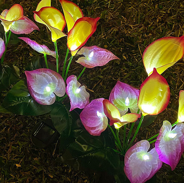Outdoor Waterproof Garden Patio Path Pathway Decoration Stake Lamp Led Solar Calla Lily Flower Lawn Light