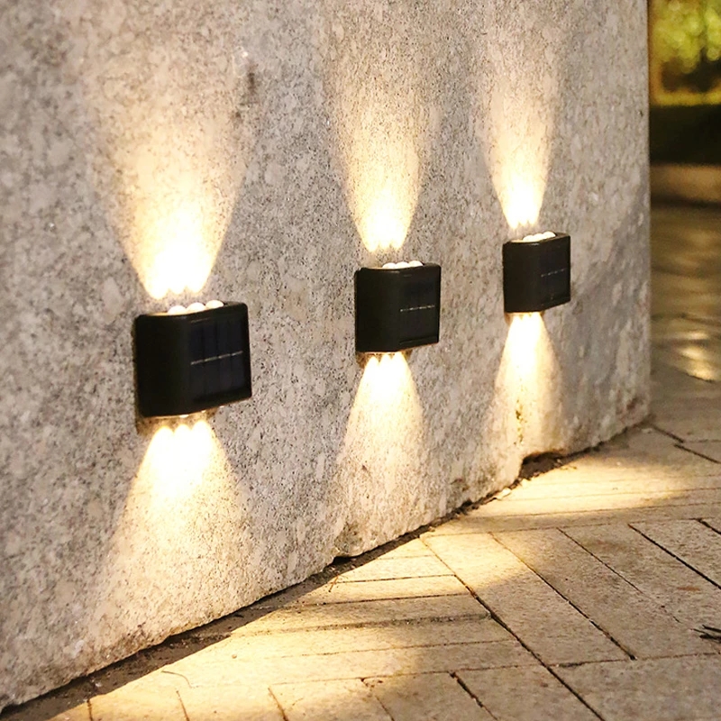 Outdoor Waterproof Up And Down Luminous Wall Lamp 6 Led Solar Fence Porch Lights For Garden Deck Decoration Stairs Lighting