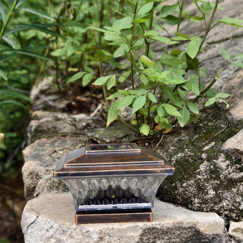 Outdoor Waterproof Solar Square Column Light Dual-Color Temperature Vintage Bronze Pillar Lamp for Garden Walls
