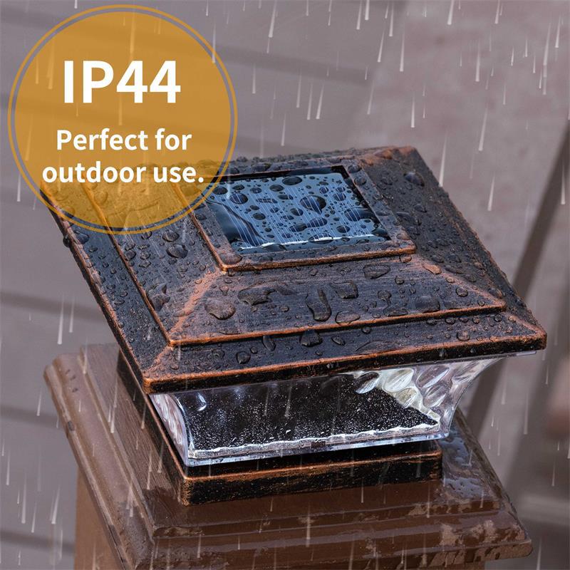 Outdoor Waterproof Solar Square Column Light Dual-Color Temperature Vintage Bronze Pillar Lamp for Garden Walls