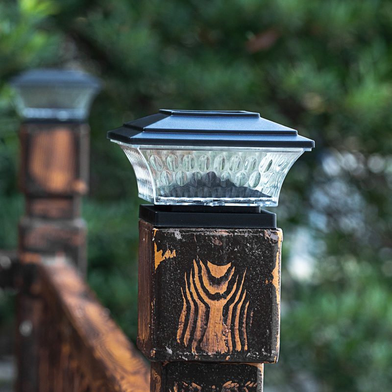 Outdoor Waterproof Solar Square Column Light Dual-Color Temperature Vintage Bronze Pillar Lamp for Garden Walls
