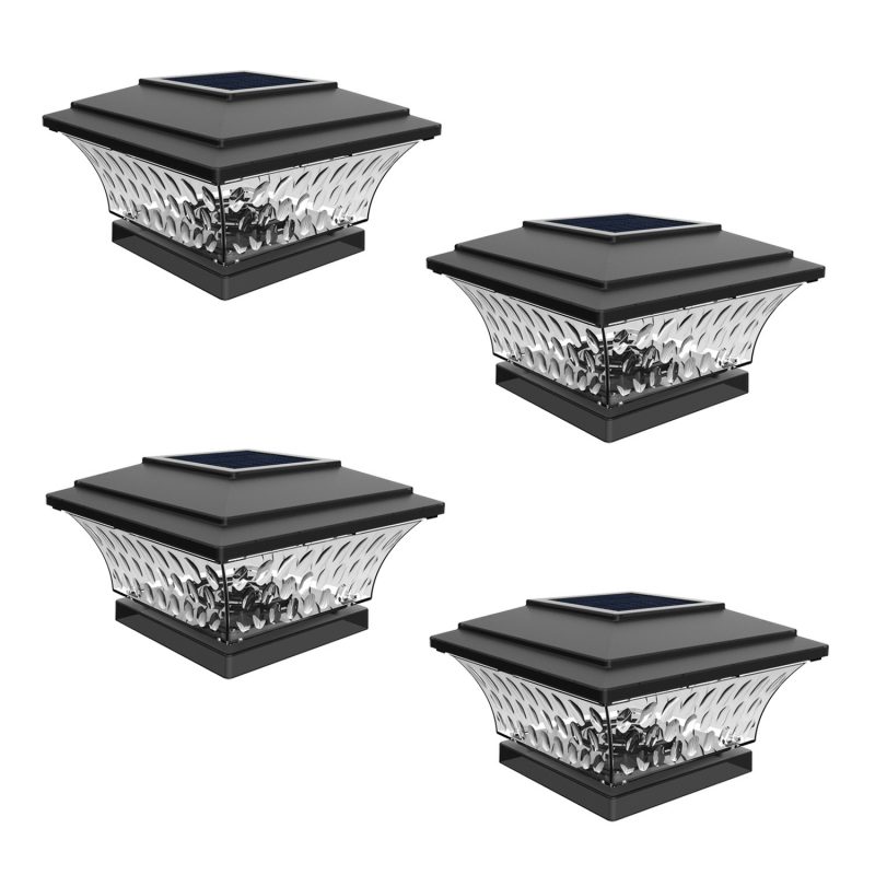 Outdoor Waterproof Solar Square Column Light Dual-Color Temperature Vintage Bronze Pillar Lamp for Garden Walls