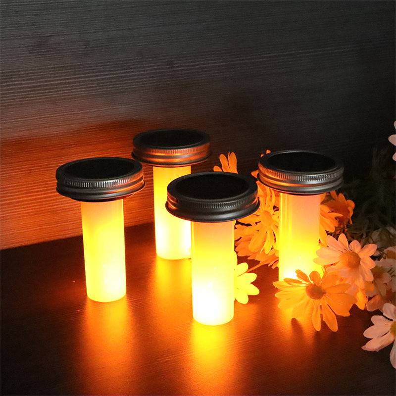 Solar Mason Jar with 12 LED Flame Lights Creative Glass Jar Lid Outdoor Decorative Garden Lantern