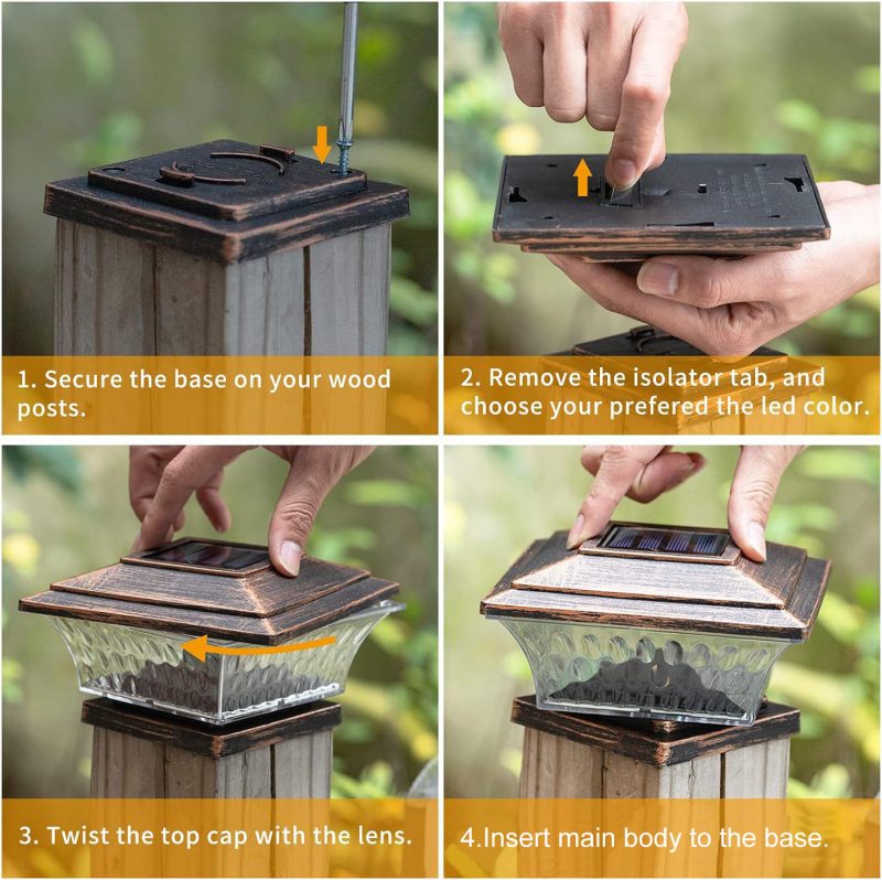 Outdoor Waterproof Solar Square Column Light Dual-Color Temperature Vintage Bronze Pillar Lamp for Garden Walls