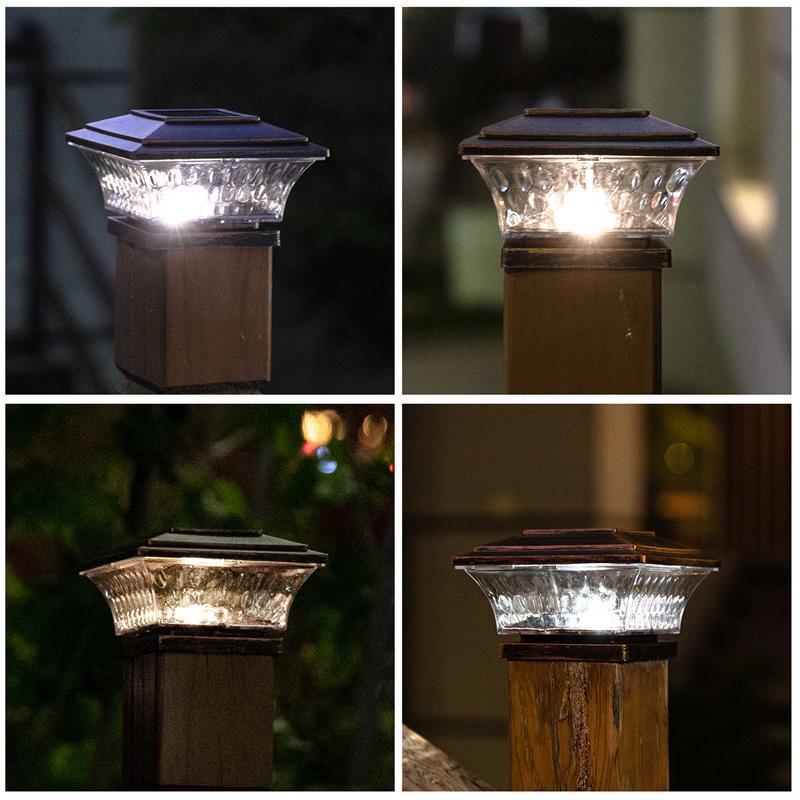 Outdoor Waterproof Solar Square Column Light Dual-Color Temperature Vintage Bronze Pillar Lamp for Garden Walls