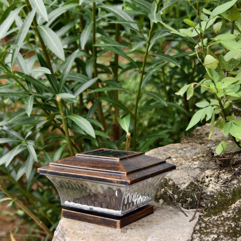 Outdoor Waterproof Solar Square Column Light Dual-Color Temperature Vintage Bronze Pillar Lamp for Garden Walls