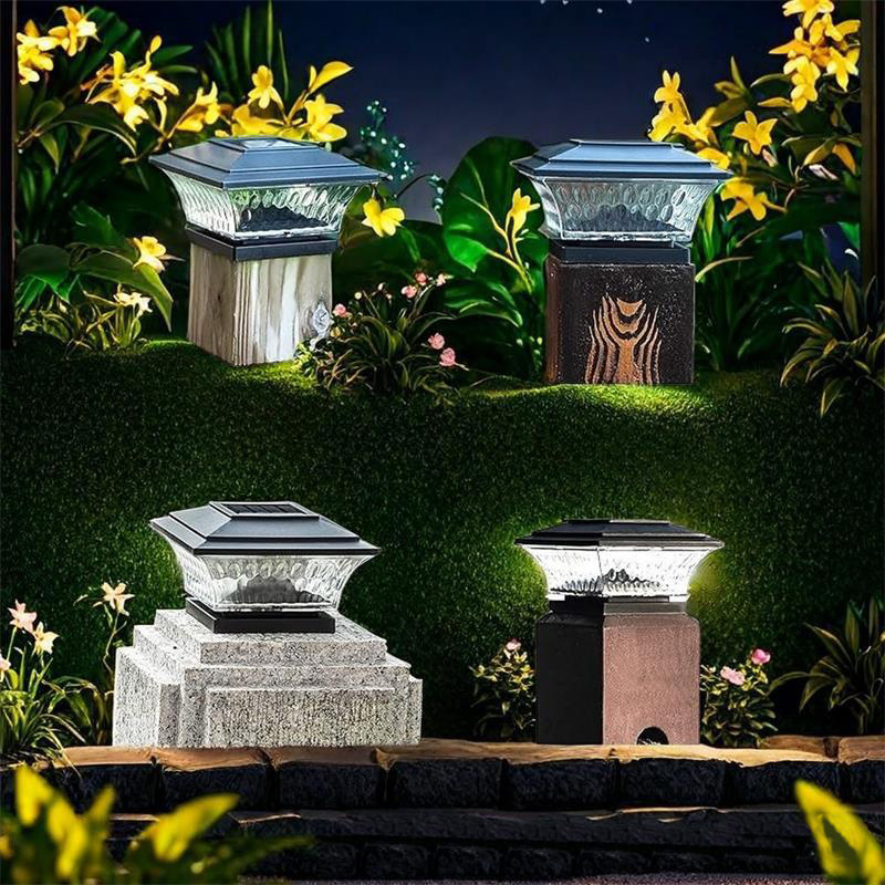 Outdoor Waterproof Solar Square Column Light Dual-Color Temperature Vintage Bronze Pillar Lamp for Garden Walls