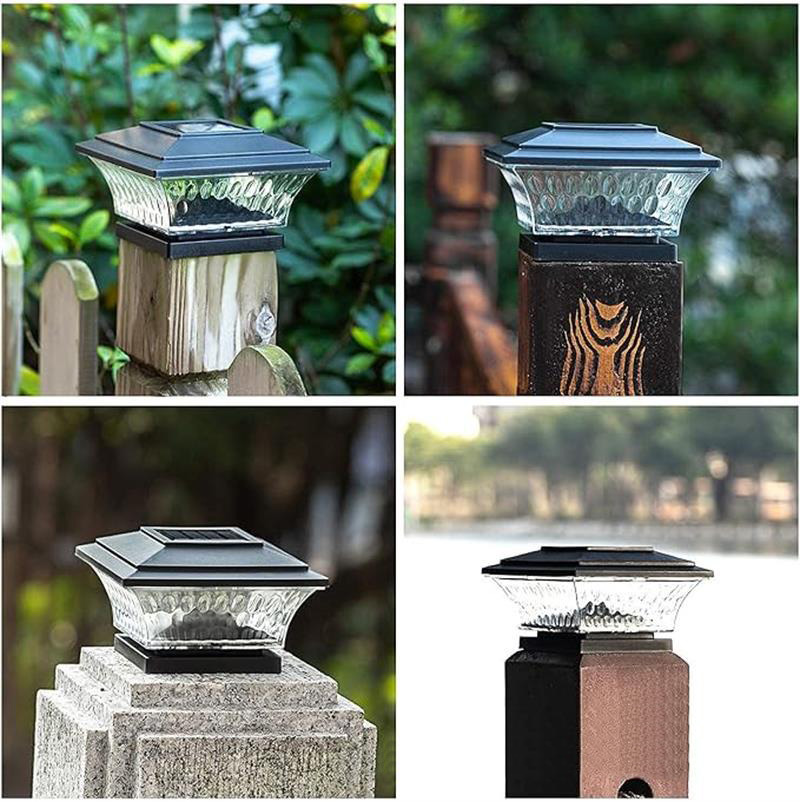 Outdoor Waterproof Solar Square Column Light Dual-Color Temperature Vintage Bronze Pillar Lamp for Garden Walls