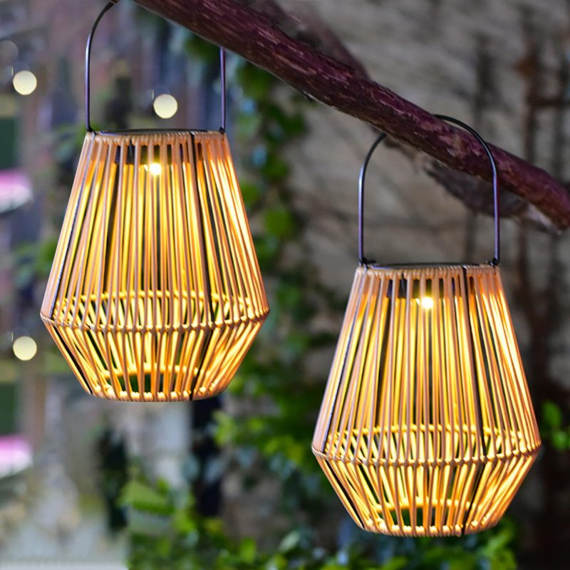 Solar Rattan Bamboo Lanterns Outdoor Waterproof Solar Garden Lights for Yard Patio Porch Hanging Woven Lantern Decoration Lamp