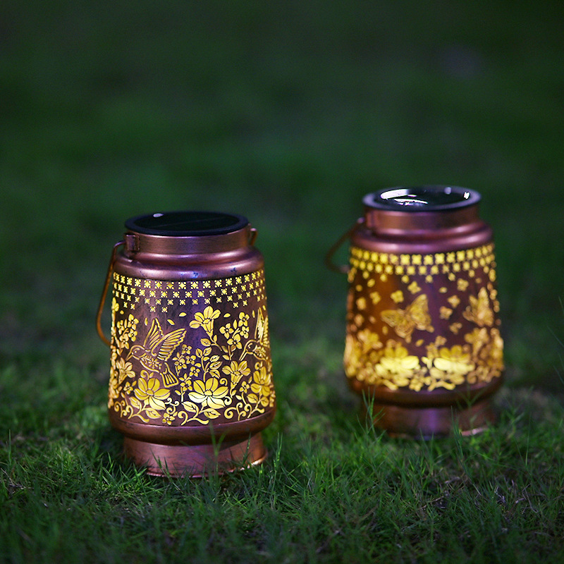 Solar Waterproof Hummingbird Hollow Garden Light Outdoor Camping Lawn Iron Art Hanging Decorative Projection Lamp