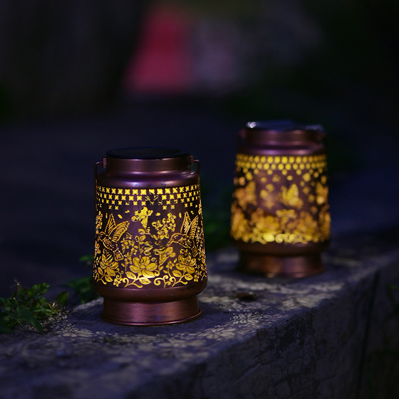Solar Waterproof Hummingbird Hollow Garden Light Outdoor Camping Lawn Iron Art Hanging Decorative Projection Lamp