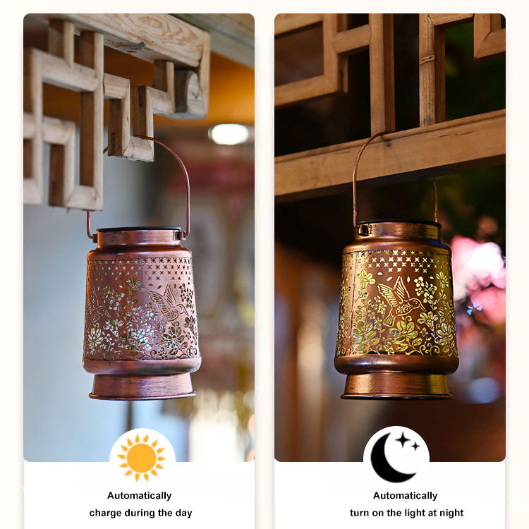 Solar Waterproof Hummingbird Hollow Garden Light Outdoor Camping Lawn Iron Art Hanging Decorative Projection Lamp