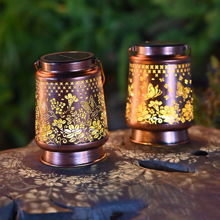 Solar Waterproof Hummingbird Hollow Garden Light Outdoor Camping Lawn Iron Art Hanging Decorative Projection Lamp