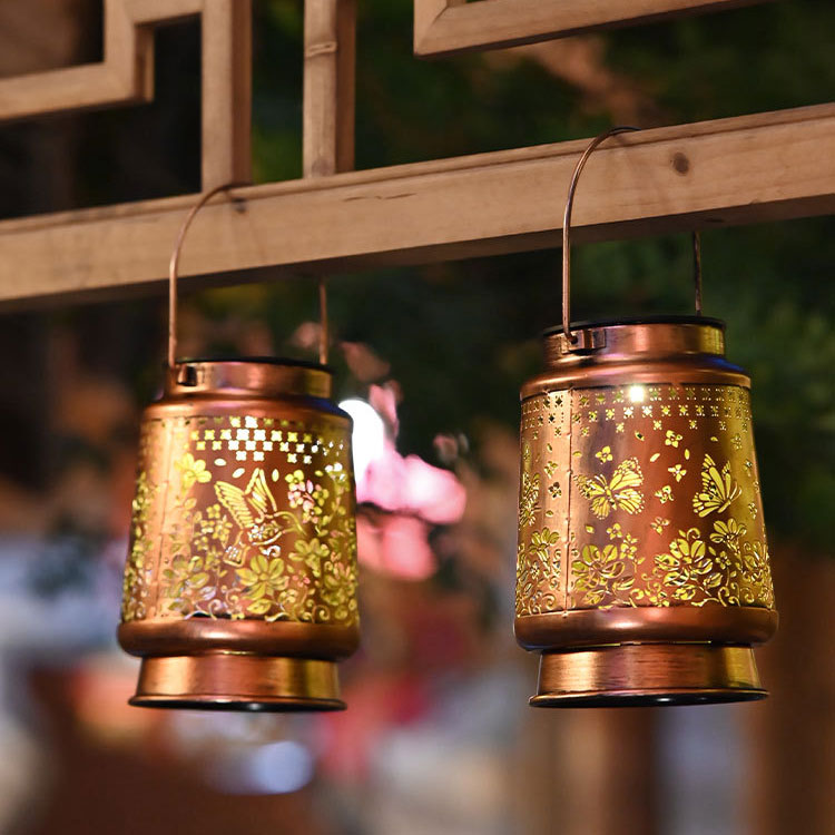 Solar Waterproof Hummingbird Hollow Garden Light Outdoor Camping Lawn Iron Art Hanging Decorative Projection Lamp