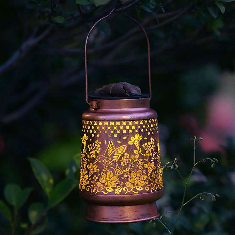 Solar Waterproof Hummingbird Hollow Garden Light Outdoor Camping Lawn Iron Art Hanging Decorative Projection Lamp