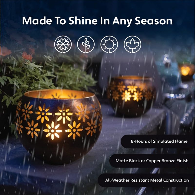 Stunning Solar Lantern Design - Enjoy the warm, imitation fire glow of this solar lantern, perfect for enhancing your backyard, landscape, patios, decks, and even indoor spaces. All season use. Extended Use High Power Solar Rechargeable Battery - With a 600 mAh 3.7V li-ion battery, this solar lantern provides over 8 hours of bright, consistent light, ensuring your outdoor areas shine throughout the night. 8” Metal Decorative Bowl - The Solar Fire Bowl features a stylish metal design, adding a touch of sophistication to your outdoor garden decor while serving as a functional solar table lamp, lantern and garden decor. Durable Waterproof Solar Lamp - Crafted with fully waterproof and weatherproof ABS housing, this solar lantern is built to withstand the elements, making it an ideal choice for patio and garden decorations outdoors. Heavyweight and Long-Lasting - Designed for durability, this solar lantern is heavy-weight and built to last, ensuring it remains a staple in your outdoor lighting for years to come.