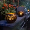Stunning Solar Lantern Design - Enjoy the warm, imitation fire glow of this solar lantern, perfect for enhancing your backyard, landscape, patios, decks, and even indoor spaces. All season use. Extended Use High Power Solar Rechargeable Battery - With a 600 mAh 3.7V li-ion battery, this solar lantern provides over 8 hours of bright, consistent light, ensuring your outdoor areas shine throughout the night. 8” Metal Decorative Bowl - The Solar Fire Bowl features a stylish metal design, adding a touch of sophistication to your outdoor garden decor while serving as a functional solar table lamp, lantern and garden decor. Durable Waterproof Solar Lamp - Crafted with fully waterproof and weatherproof ABS housing, this solar lantern is built to withstand the elements, making it an ideal choice for patio and garden decorations outdoors. Heavyweight and Long-Lasting - Designed for durability, this solar lantern is heavy-weight and built to last, ensuring it remains a staple in your outdoor lighting for years to come.