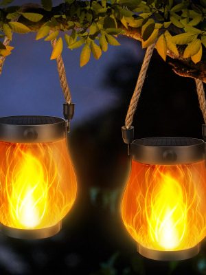 Solar Jute Flame Light USB Rechargeable Outdoor Courtyard Decoration Waterproof Hanging Multi-Functional Lighting