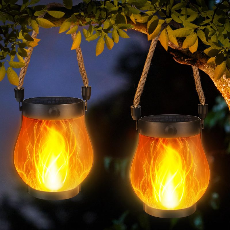 Solar Jute Flame Light USB Rechargeable Outdoor Courtyard Decoration Waterproof Hanging Multi-Functional Lighting