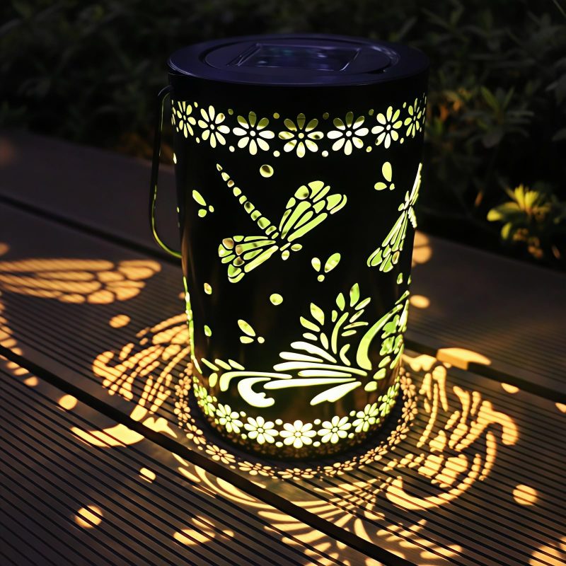 Outdoor Dragonfly Hollow Solar Projection Lantern Waterproof LED Garden Decor Hanging Light Landscape Atmosphere Light