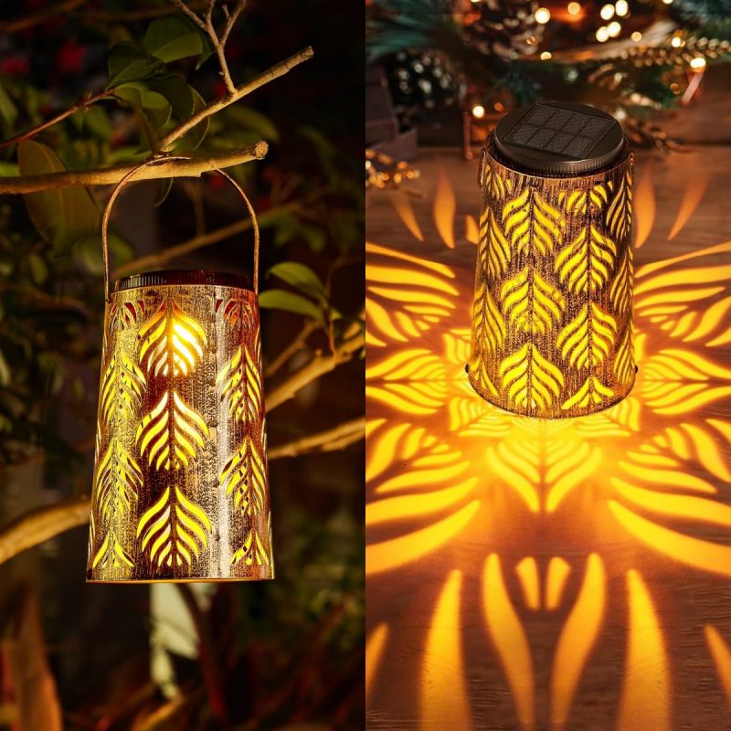 Solar Hanging Lantern Outdoor Courtyard Light Landscape Balcony Home Decorative Garden Retro Iron Lantern