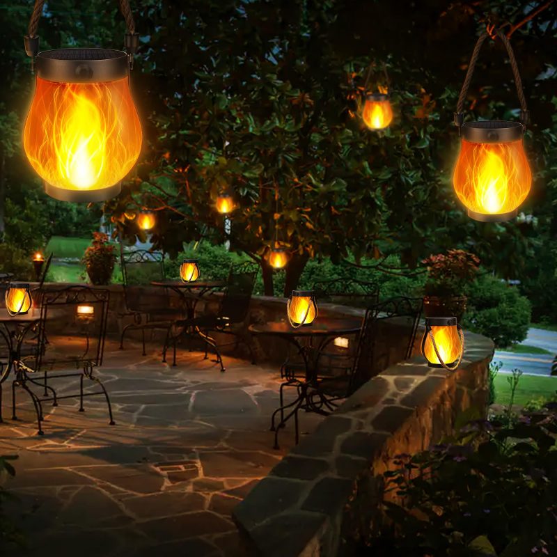 Solar Jute Flame Light USB Rechargeable Outdoor Courtyard Decoration Waterproof Hanging Multi-Functional Lighting