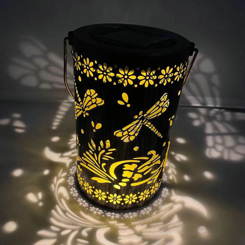 Outdoor Dragonfly Hollow Solar Projection Lantern Waterproof LED Garden Decor Hanging Light Landscape Atmosphere Light