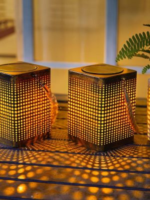 Outdoor Solar Hollow Iron Art Decorative Lamp Square Hole Basket Tungsten Wire Light Garden Lamp Lawn Light