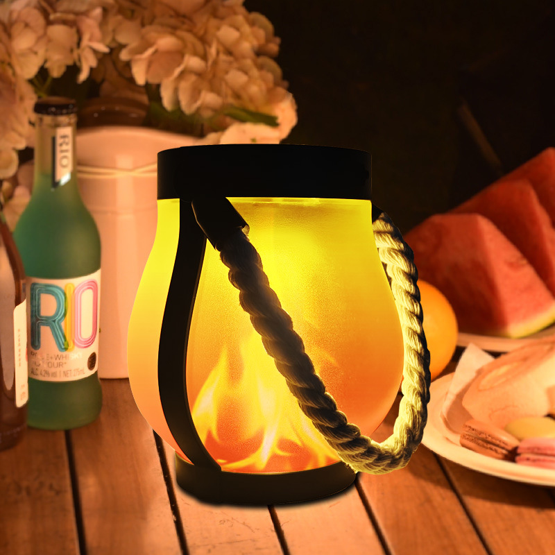 Solar Jute Flame Light USB Rechargeable Outdoor Courtyard Decoration Waterproof Hanging Multi-Functional Lighting