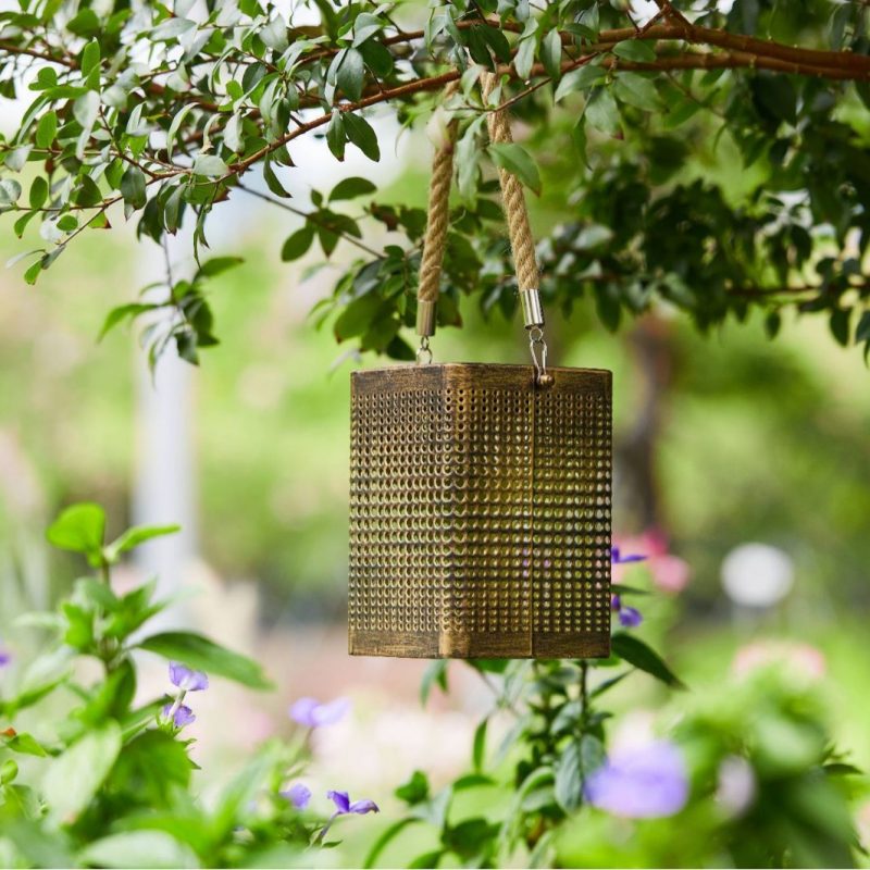 Outdoor Solar Hollow Iron Art Decorative Lamp Square Hole Basket Tungsten Wire Light Garden Lamp Lawn Light
