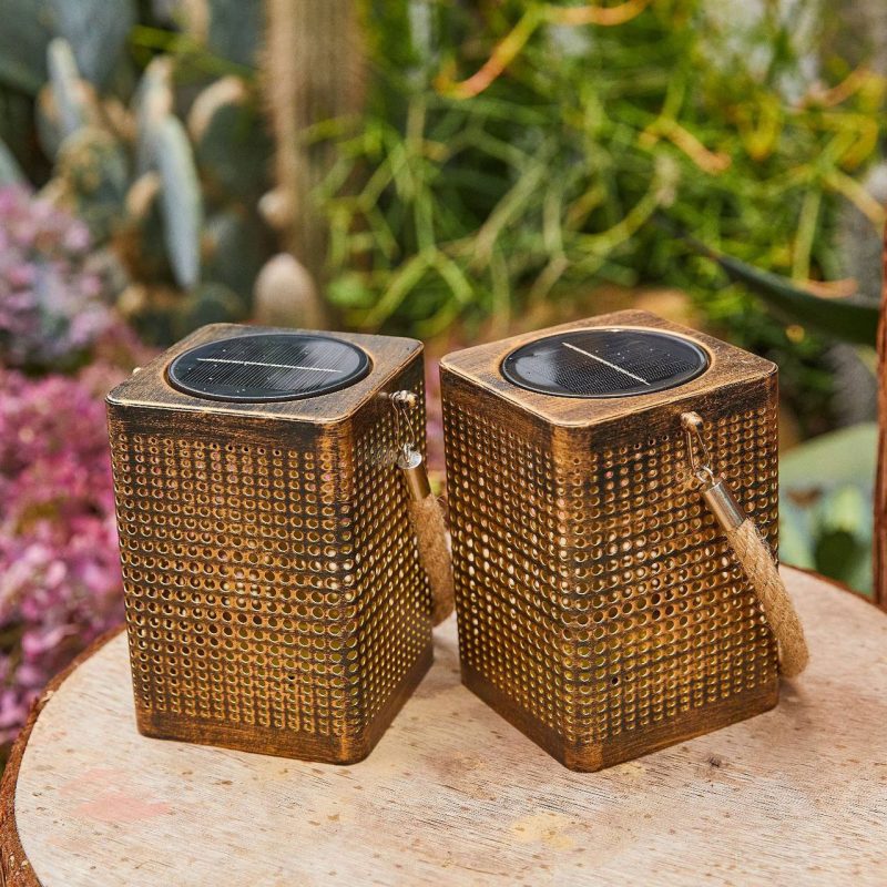 Outdoor Solar Hollow Iron Art Decorative Lamp Square Hole Basket Tungsten Wire Light Garden Lamp Lawn Light