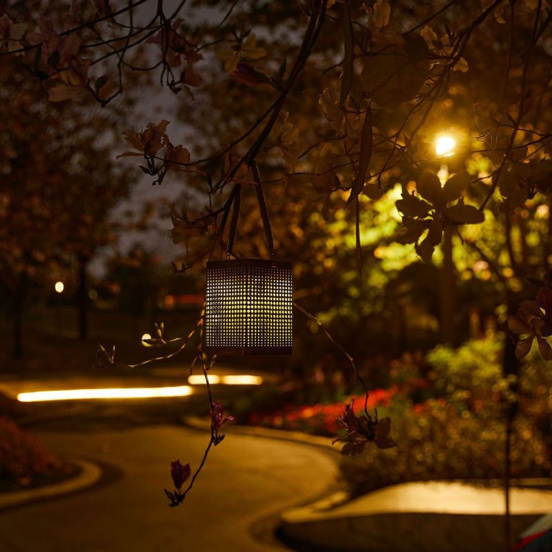 Outdoor Solar Hollow Iron Art Decorative Lamp Square Hole Basket Tungsten Wire Light Garden Lamp Lawn Light