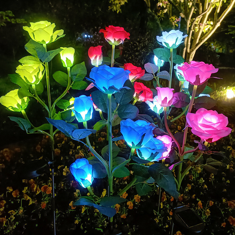 New LED Solar-Powered Rose Garden Lights Realistic Flower Design Waterproof Outdoor Lawn Lights with Ground Spike