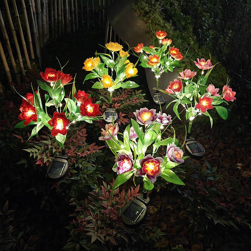 Solar-Powered 7-Head Lotus Peony LED Garden Lights Waterproof Lawn Decor with Ground Spike Festive Outdoor Lighting
