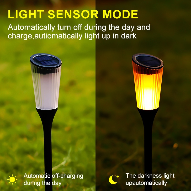 Solar-Powered Lawn Flame Light Outdoor Garden Yard Lamp with Tilted Solar Panel Ground-Stake Decorative Landscape Lighting