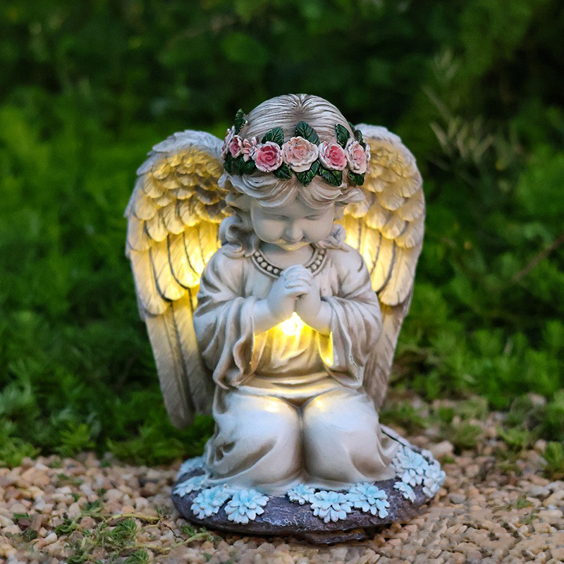 Outdoor Solar Angel Girl Garden Statue Resin Craft Ornament for Yard Decorative Solar-Powered Landscape Light