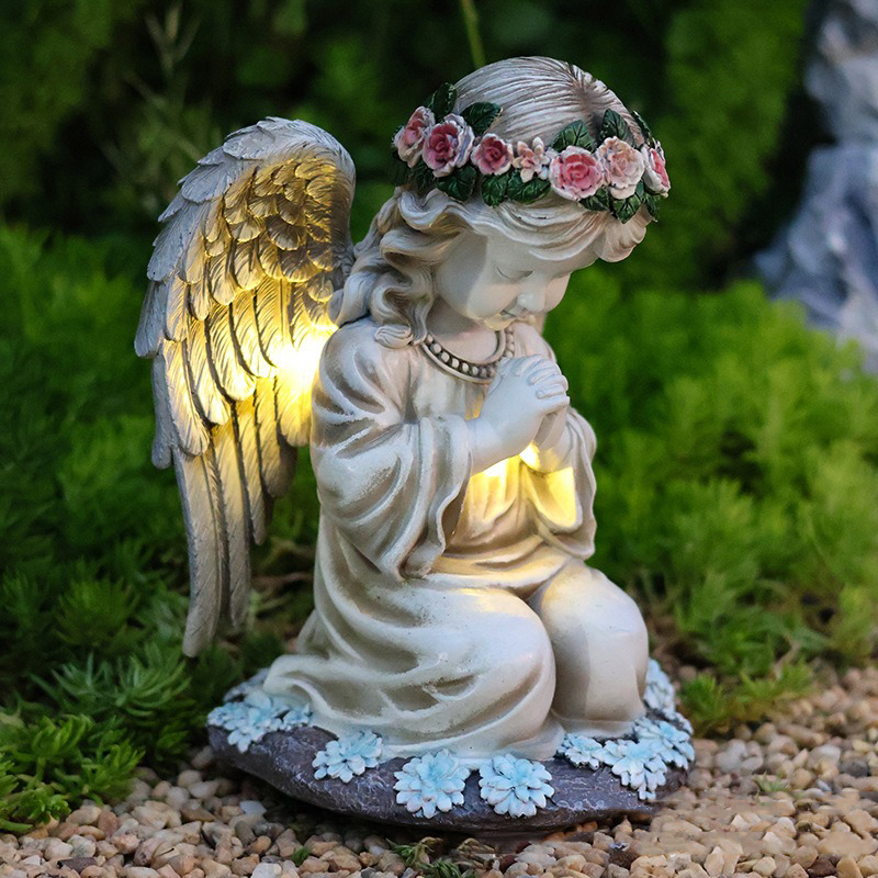 Outdoor Solar Angel Girl Garden Statue Resin Craft Ornament for Yard Decorative Solar-Powered Landscape Light