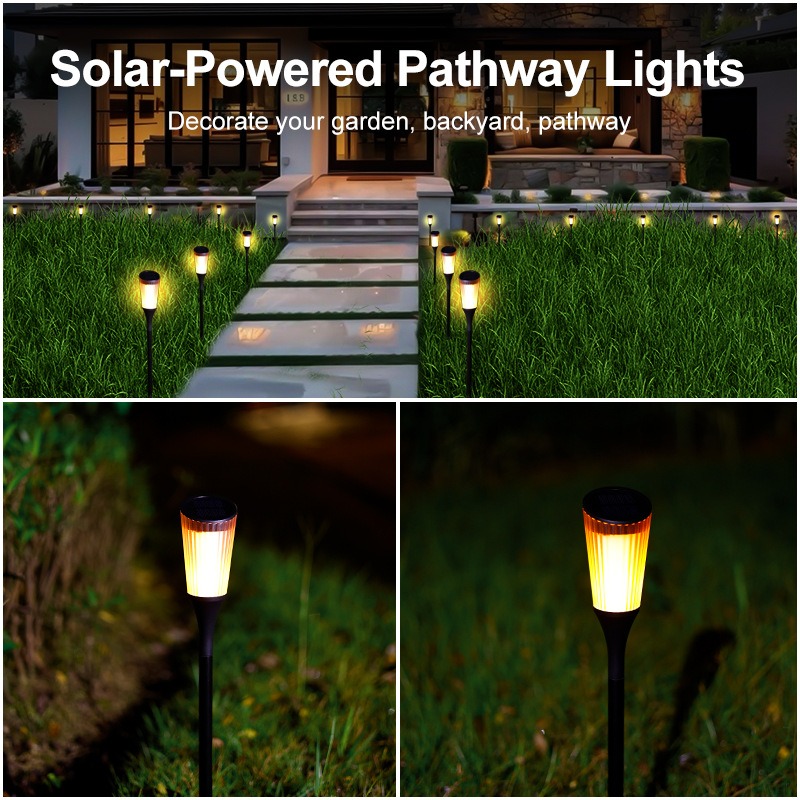 Solar-Powered Lawn Flame Light Outdoor Garden Yard Lamp with Tilted Solar Panel Ground-Stake Decorative Landscape Lighting