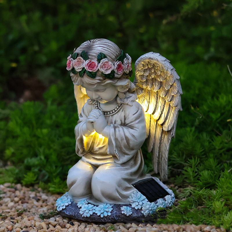 Outdoor Solar Angel Girl Garden Statue Resin Craft Ornament for Yard Decorative Solar-Powered Landscape Light