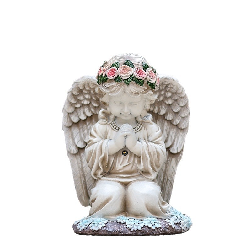 Outdoor Solar Angel Girl Garden Statue Resin Craft Ornament for Yard Decorative Solar-Powered Landscape Light