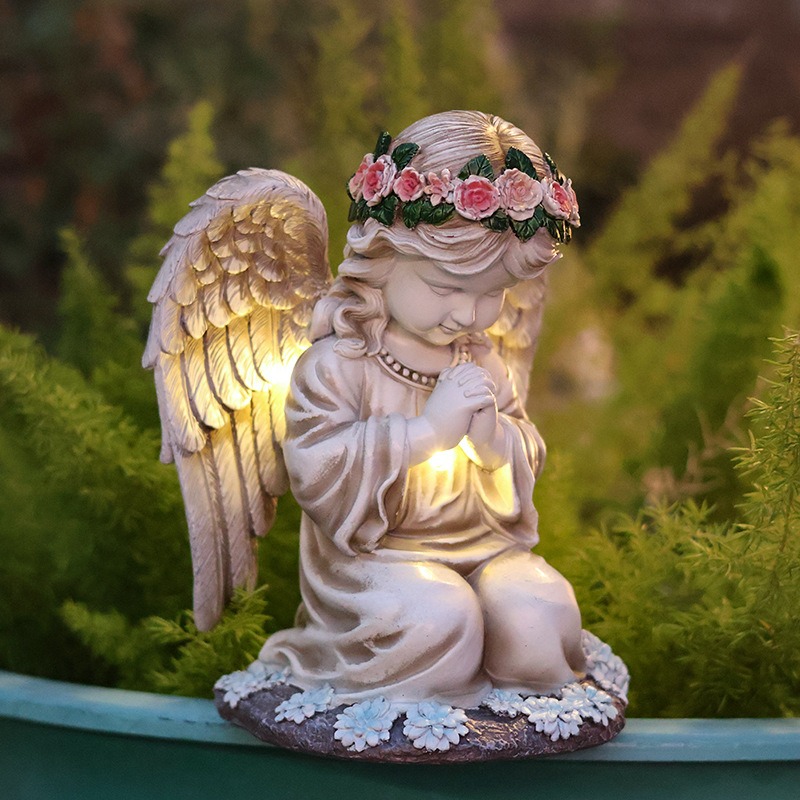 Outdoor Solar Angel Girl Garden Statue Resin Craft Ornament for Yard Decorative Solar-Powered Landscape Light